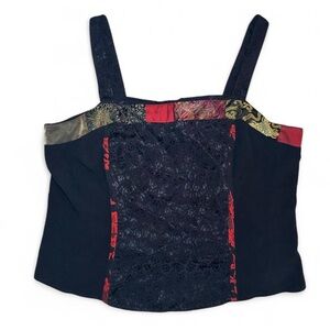 Vintage Whimsigoth Dark Fairycore Renfaire Patchwork Tank Top Red Black and Gold
